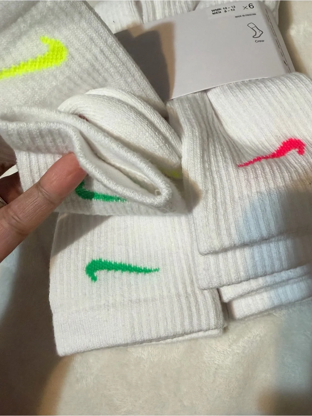 Nike White Athletic Crew Socks with Blue & Orange Accents - 6 Pack